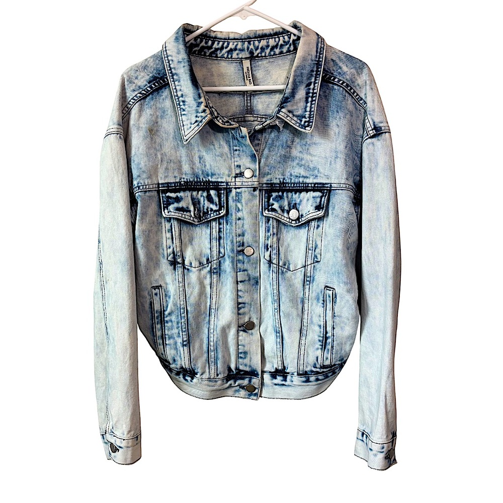 American Bazi | Bleach Wash Cropped Denim Jean Jacket Back Crop Size Large